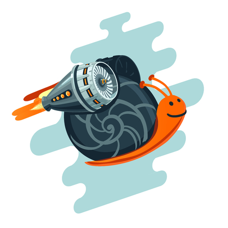 Humorous illustration with snail and rocket. Start up metaporのイラスト素材