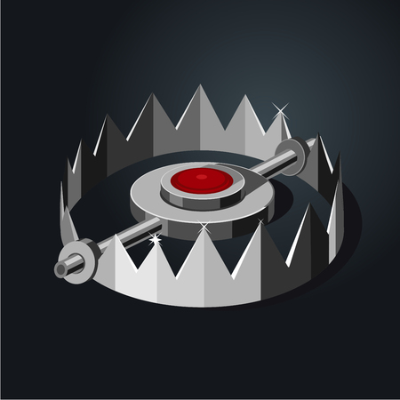 Vintage pitfal. Old metalic hunter trap. Cartoon style, isolated illustrationの写真素材