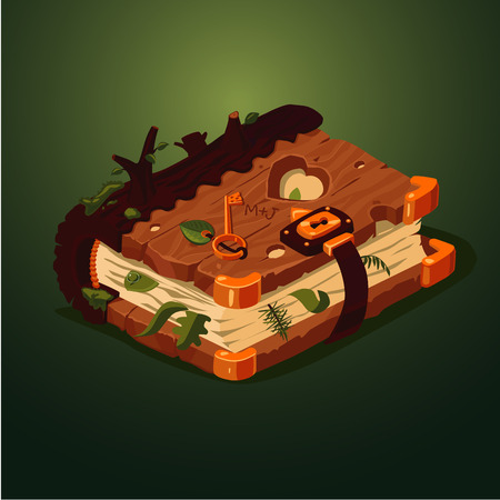Magic forest book cartoon style game design concept old diary with wooden cover.のイラスト素材