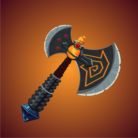 Magic weapon. Fantasy viking axe. Game design concept. Isolated objectのイラスト素材