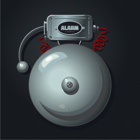 Fire alarm system. Vintage signaling. Retro signalization. Metalic bell. Realistic vector lllustration.のイラスト素材