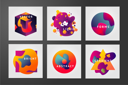 Minimal backgrounds set. Liquid shapes. Abstract future forms with vibrant gradients. Color fluid particle.のイラスト素材