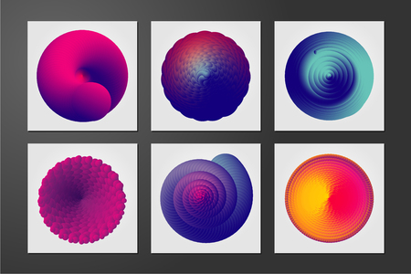 Abstract form with curl lines and vibrant color gradient. Color vortex. Minimalistic cover design template with spiral shell.のイラスト素材
