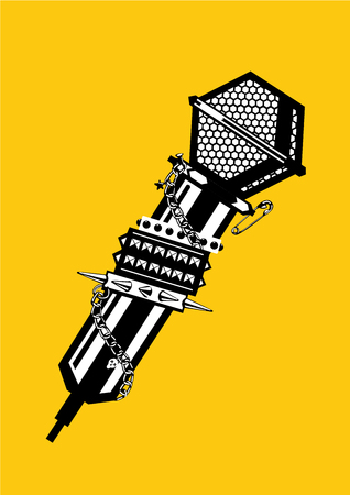Rock and rap tattoo. Music poster with microphone. Black and white lineart illustration.のイラスト素材