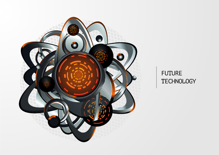 Abstract technology background with metal 3d elements. Vector illustration. Futurictic mechanism concept.のイラスト素材