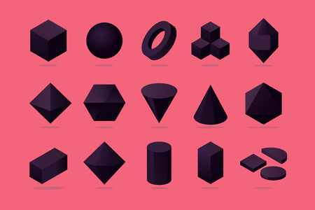 Set of 3d object. Basic polygone shapes. Isometric proection. Trendy design elements.のイラスト素材