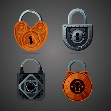 Cartoon vector lock. Fantasy assets. Game design concept for gui. Vintage vector icon.のイラスト素材