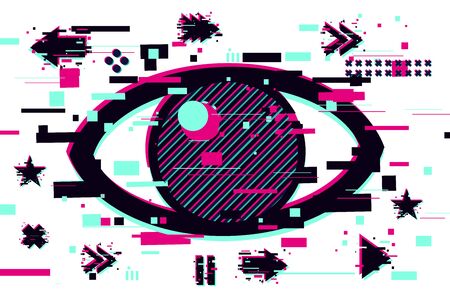 Video game stream. Virtual reality background. Glitch style vector graphic.のイラスト素材