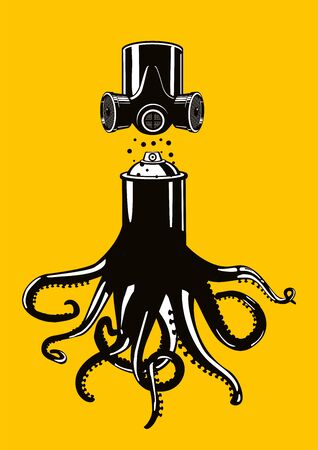 Graffiti spray can with octopus tentacles. Vector poster with spraycan. Art background. Tshirt apparel print.のイラスト素材