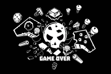 Broken joystick. Gamepad parts. Video game poster. Game over t shirt print. Vector graphic illustration.のイラスト素材