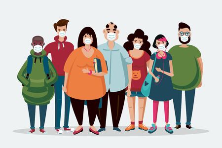 Group of people wearing medical maskのイラスト素材