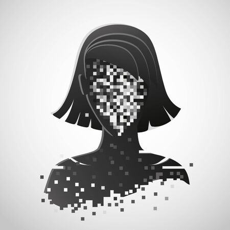 Anonymous vector icon. Privacy concept. Personal data security illustration. Human head with pixelated face.のイラスト素材
