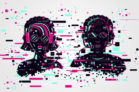 People on line chat. Remote connection with isolated person. Vector illustration. Web support service concept.のイラスト素材