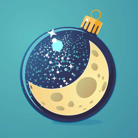 Christmas night cartoon illustration. Moon in a ball. New year eve vector art.のイラスト素材