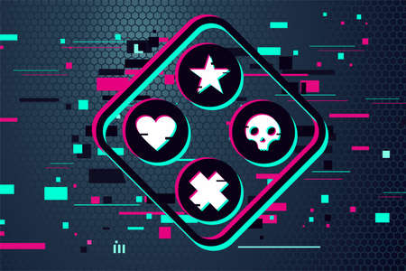 Game team emblem. Glitch style vector background. Cyber punk illustration. Virtual reality sport banner.のイラスト素材