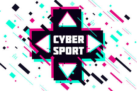 Game team emblem. Glitch style vector background. Cyber punk illustration. Virtual reality sport banner.のイラスト素材