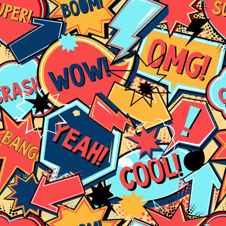 Comics seamless pattern. Vector background with speech bubbles and balloons. Vintage style illustration.のイラスト素材