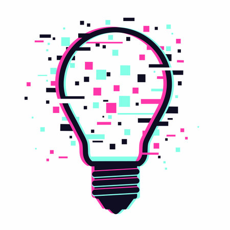 Digital start up idea. Electric lamp with glitch effect. Online Information data concept. Bulbwith neon colors.のイラスト素材