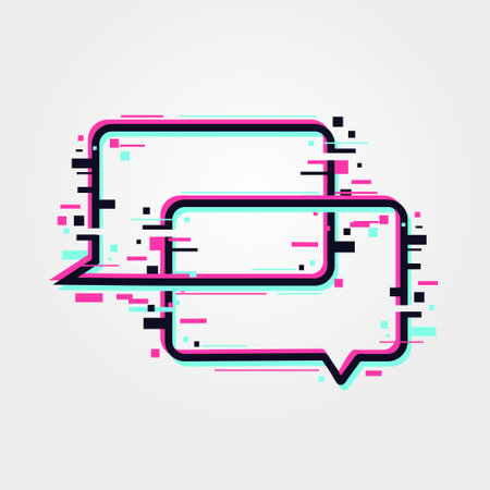 Online communication icon. Glitch speech bubbles. Vector glitched banners. Web messaging illustration.のイラスト素材