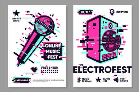 Posters set with microphone and audio system.のイラスト素材