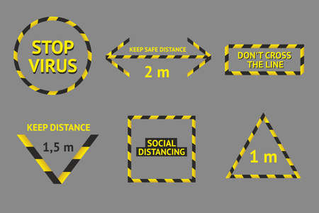 Social distancing banner collection. Barricade tape set. Safety area banners. Danger zone...