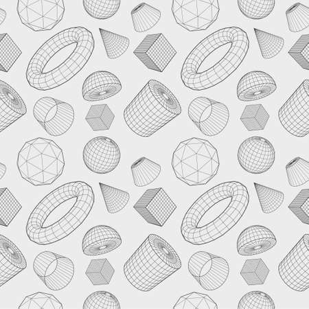Seamless vector patter. Geometric 3D objects with connected lines. Outline grid textureのイラスト素材