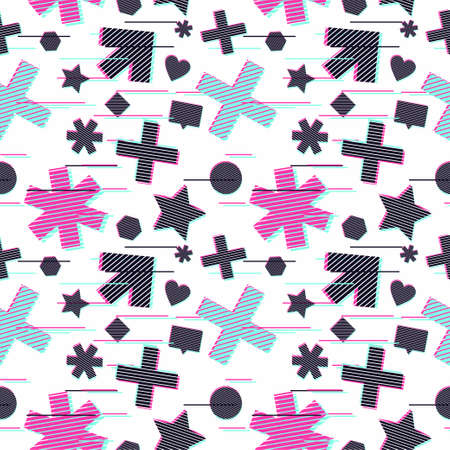 Glitch style vector pattern. Seamless texture for cybersport backgrounds. Trendy ornament for identity with hologram effectのイラスト素材