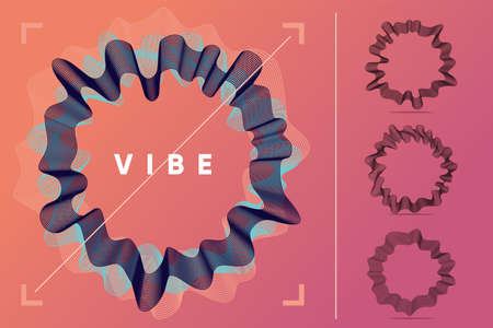 Modern liquid design elements. Flow lines geometric objects. Abstract shapes with stripes pattern. Vector curvy graphicのイラスト素材