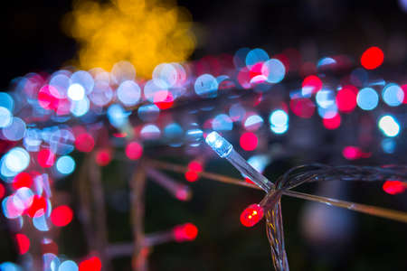 blue blinking with colorful bokeh