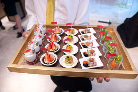 Canape service selection on slate platterの写真素材