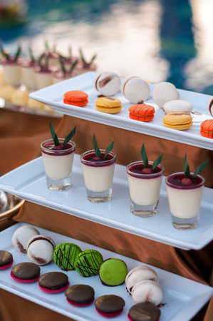 Malberries Mousse and macaron on Sweet dessert cornerの写真素材