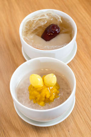 Chinese dessert,Chinese hot sticky rice and taro with ginkgo in sweet syruの写真素材