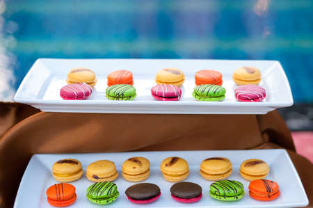 colorful macaron on Sweet dessert cornerの写真素材