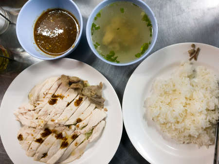 Hainan chicken rice from top viewの写真素材