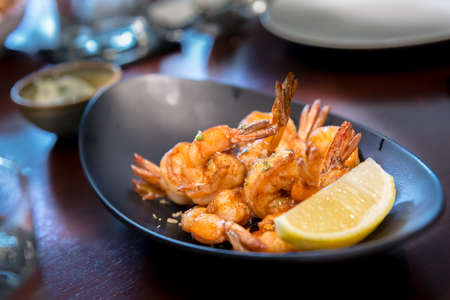 Fried prawn with garlicの写真素材