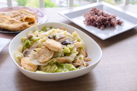 stir fried chinese cabbage with tofuの写真素材