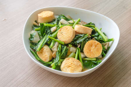stir fried chinese kale with tofuの写真素材