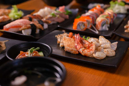 seafood teppanyaki - japanese pan fried seafoodの写真素材