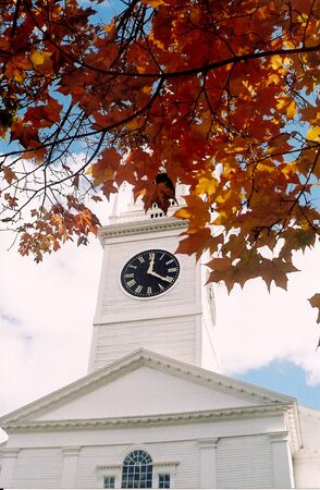 A church in a small village during peak foliage season