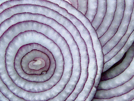 A close-up of sliced red onionsの写真素材