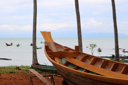 Wood shipbuilding near the sea in Thailand.
