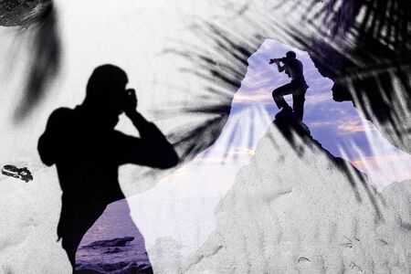 Photographer and Sand shadow background using the program to included two images togetherの写真素材