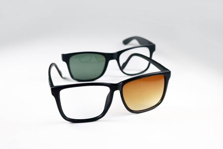 broken glasses with white background.の写真素材