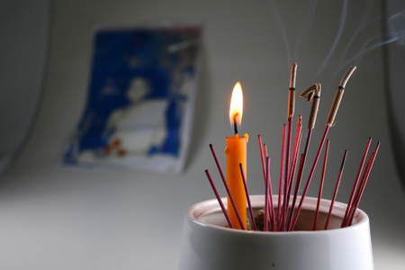 Incense candles worshipの写真素材