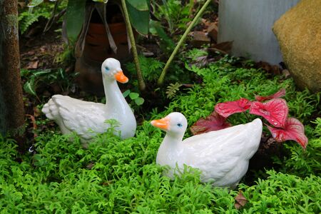 Duck statue in the gardenの写真素材