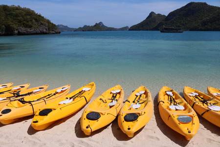 Kayaking on the beach at ang thong archipelago island.Thailand.の写真素材