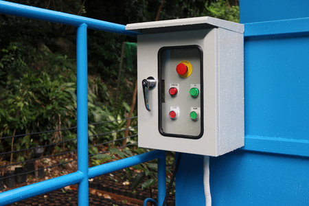 Electrical control box outside the building in the garden.