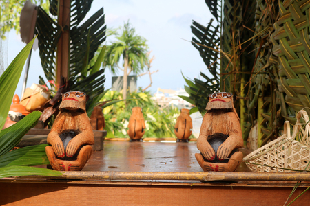 Coconut Monkey souvenirs sold on the street at Samui island Thailandの写真素材