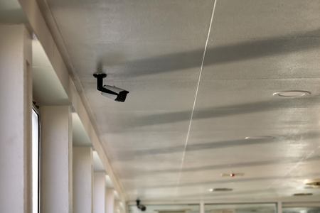 CCTV cameras on the ceiling of the  transportation cabin.の写真素材