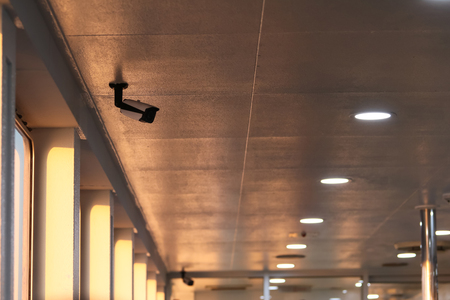 CCTV cameras on the ceiling of the  transportation cabin.の写真素材